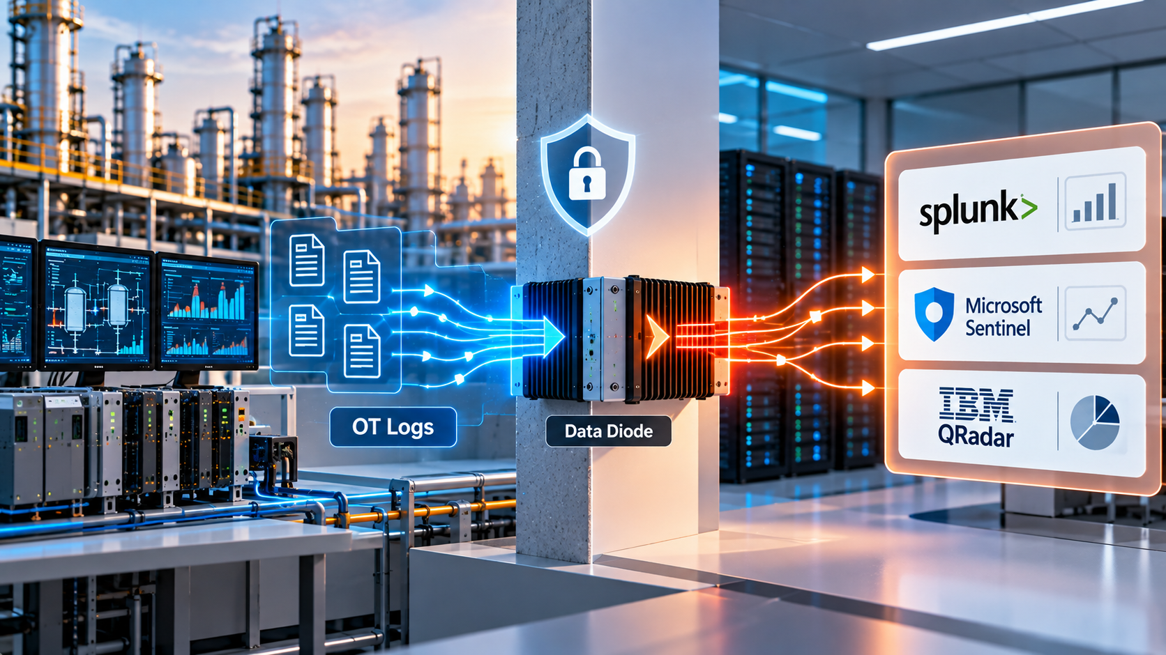 How to Send OT Logs Through a Data Diode to Splunk, Microsoft Sentinel or QRadar